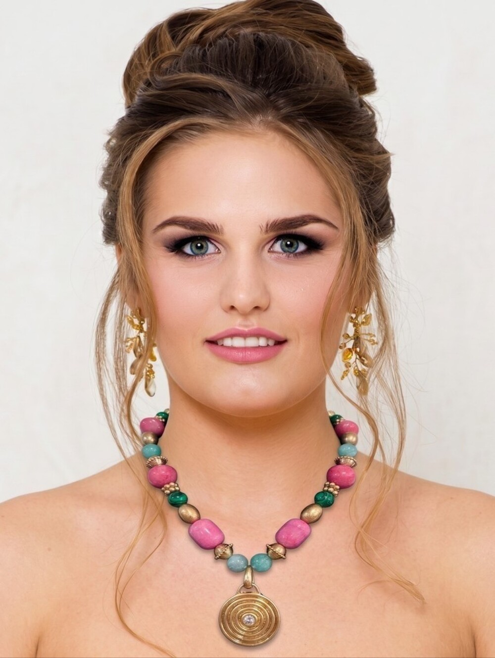💕▪️ Piper K▪️Pink Marble & Dyed Quartz Malachite Beaded 16in CZ Necklace